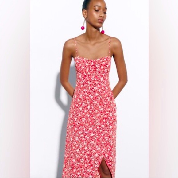 Zara Red Floral Maxi dress - Picture 3 of 11